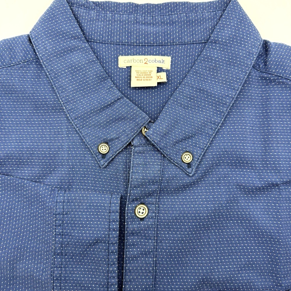 Carbon2Cobalt Men's Long Sleeve Button Down Blue Polka Dots XL Cotton Shirt